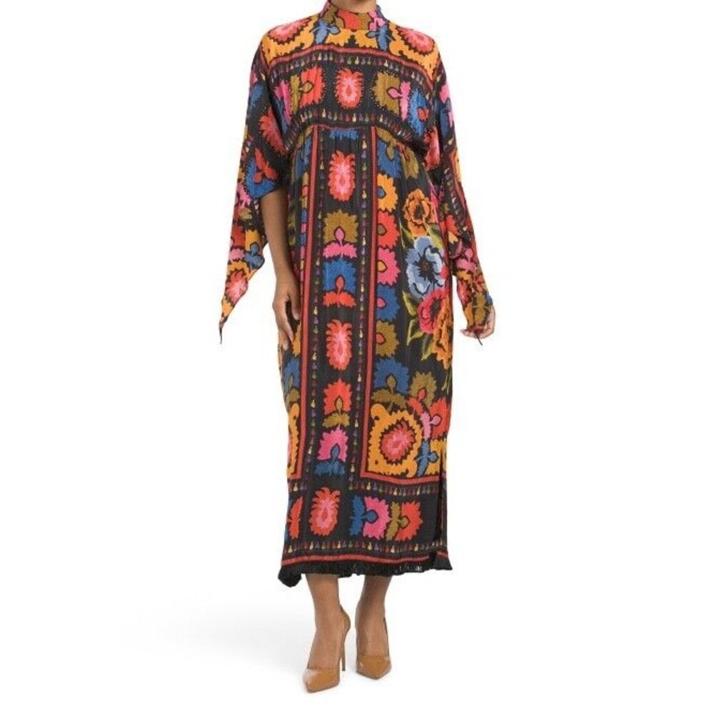 Farm Rio Maxi, Flower Tapestry, Beaded with Fringed Hem, Small, New! Retail $295